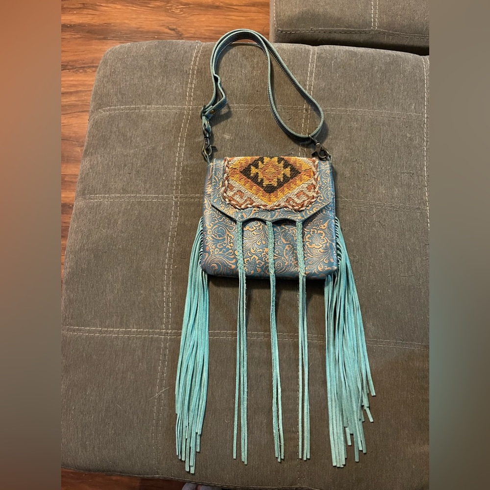 Blue fringe Myra purse